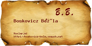 Boskovicz Béla névjegykártya